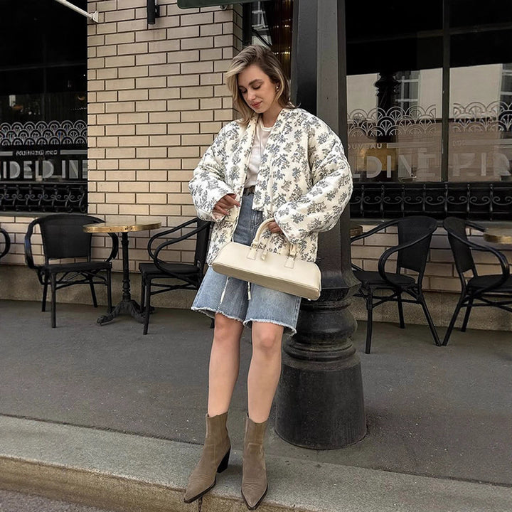 Damens quilted Jacquard cardigan med blomster mønster Stilla
