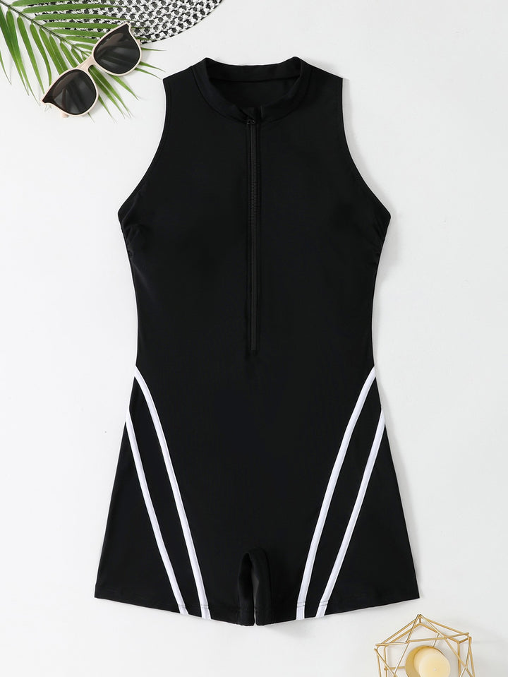 Dame Sporty One-Piece with Zipper and Figure-Hugging Cut Skovae