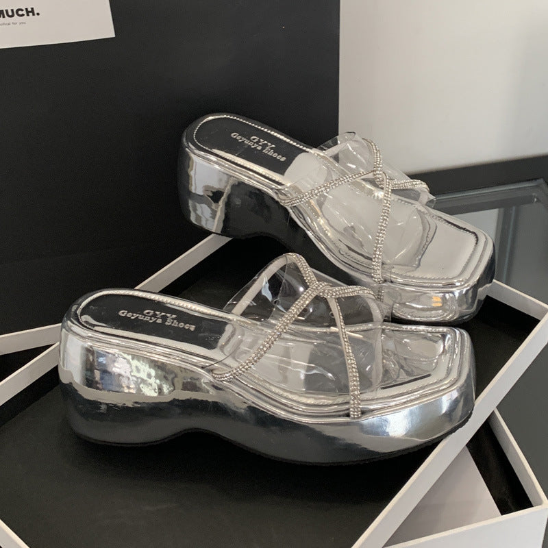 Dame Plateau-sandaler med gennemsigtigt remdesign og glitrende accenter Stilla