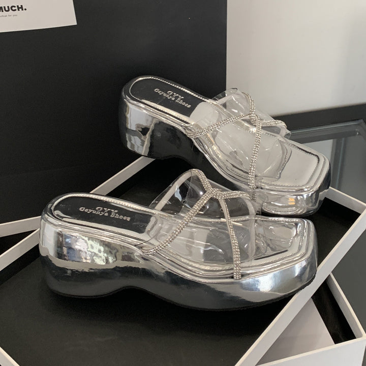 Dame Plateau-sandaler med gennemsigtigt remdesign og glitrende accenter Stilla