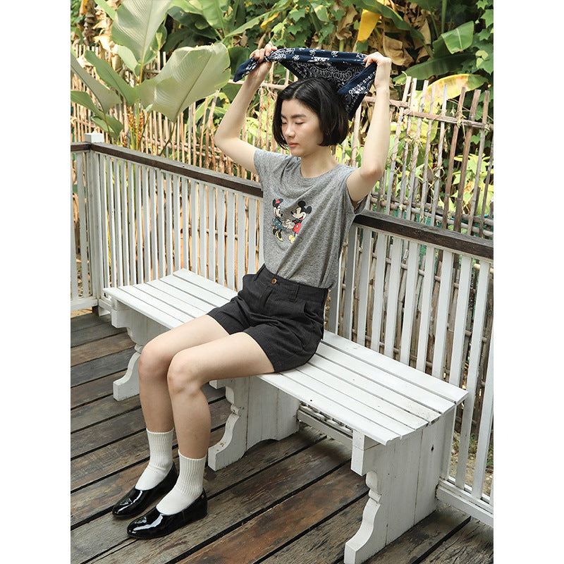 Dame T-shirt med Mickey og Minnie Mouse print Stilla