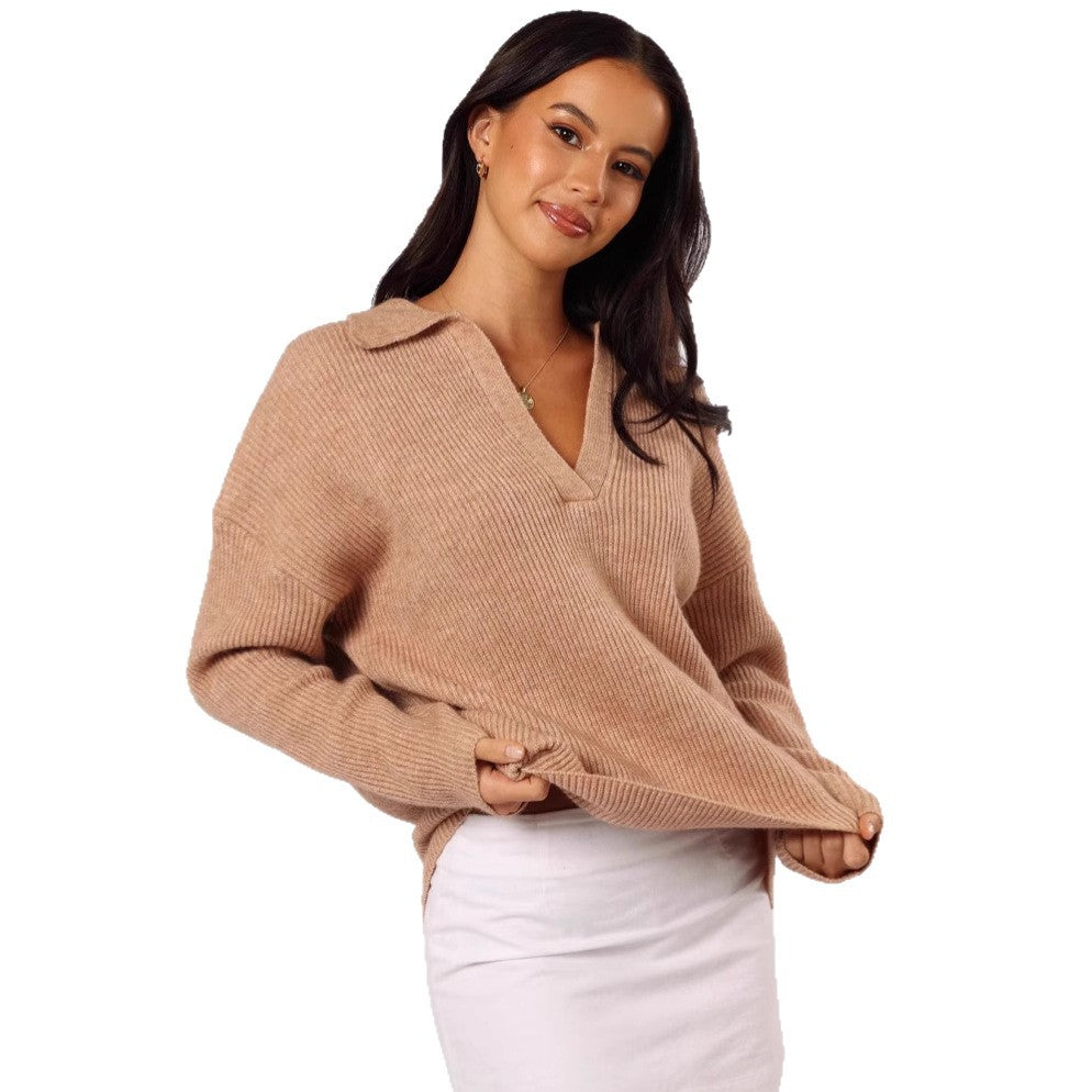 Kvinders afslappede oversized pullover med V-hals og fin ribstruktur Stilla