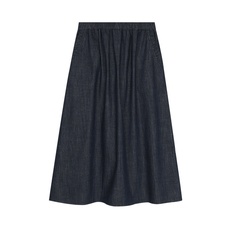 Dame elegant A-linje Midi-nederdel med elastisk talje og praktiske lommer Stilla