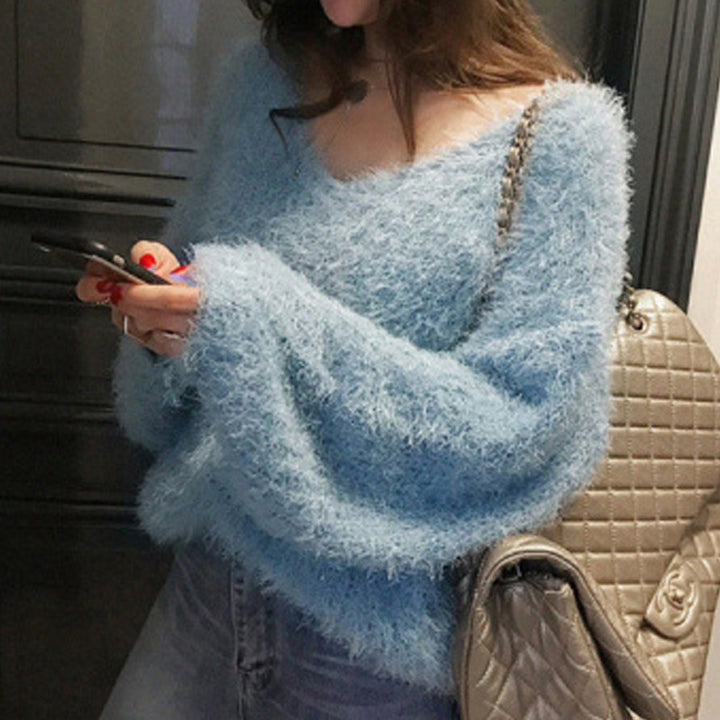 Femme Fluffy V-Udsnit Strikpullover Stilla