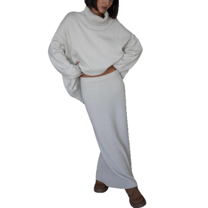 Kvinders strikket crop sweater og maxi nederdel sæt Stilla
