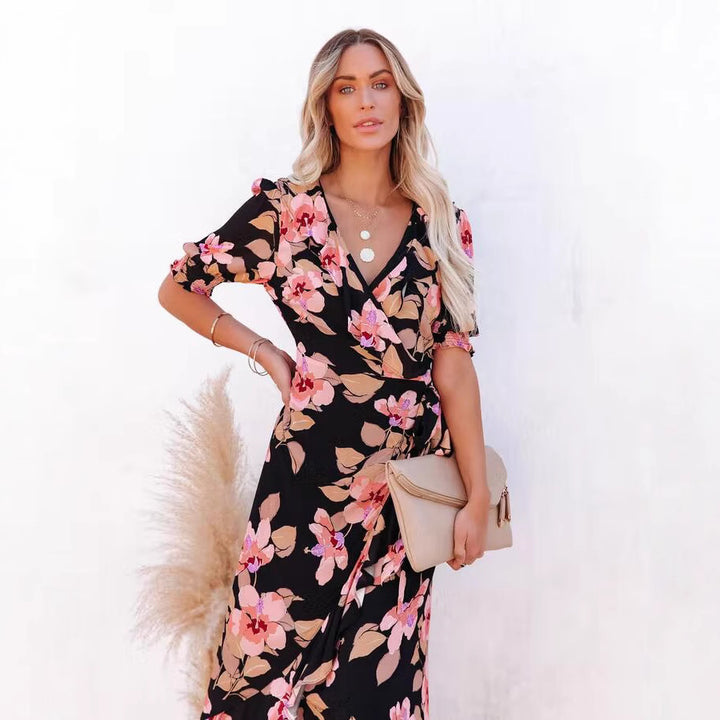 Dame Blomster Wrap Maxi Kjole Stilla