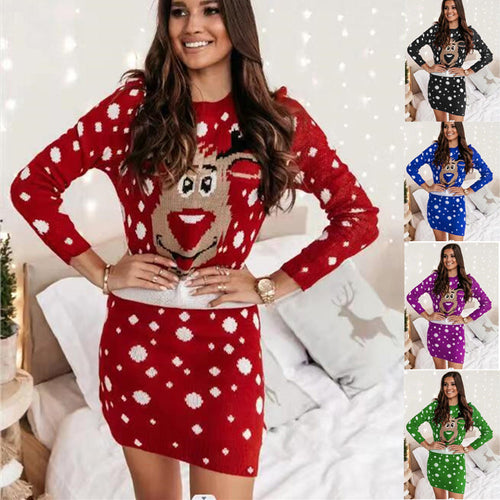 Dame sweaterkjole med sjovt rensdyrmotiv fra Stilla