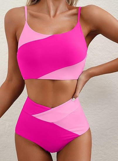 Dame højtaljeret bikini-overdel med asymmetrisk design Skovae