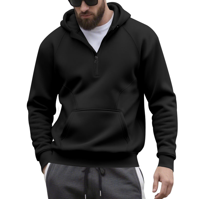 Herrer nan halv-zip hættetrøje i minimalistisk softshell-look med kengurulomme og raglanærmer Skovae