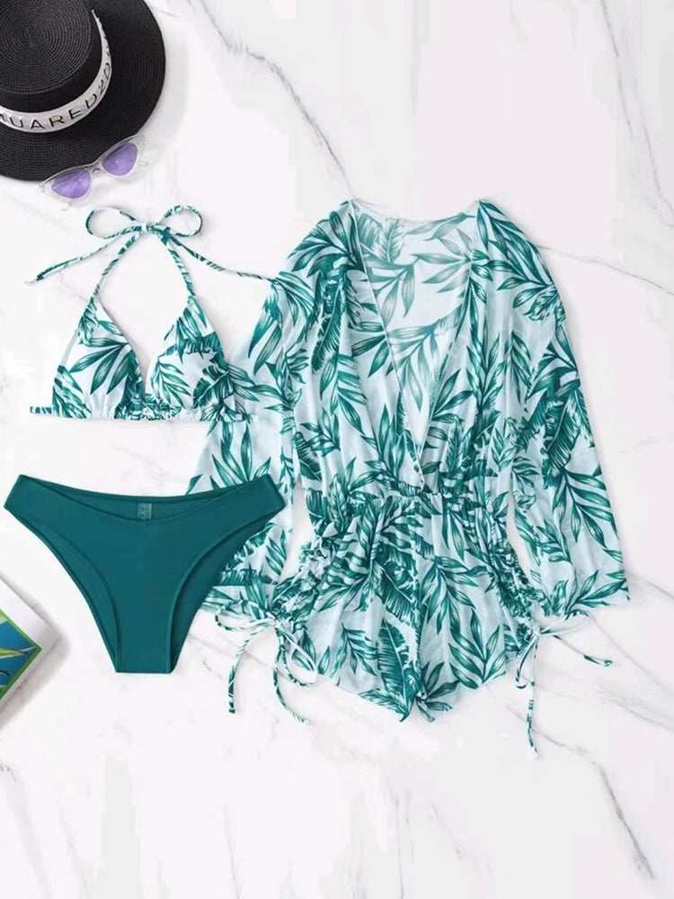 Dame Vendbar Strandmode med floralt Kimono og Bikini Skovae