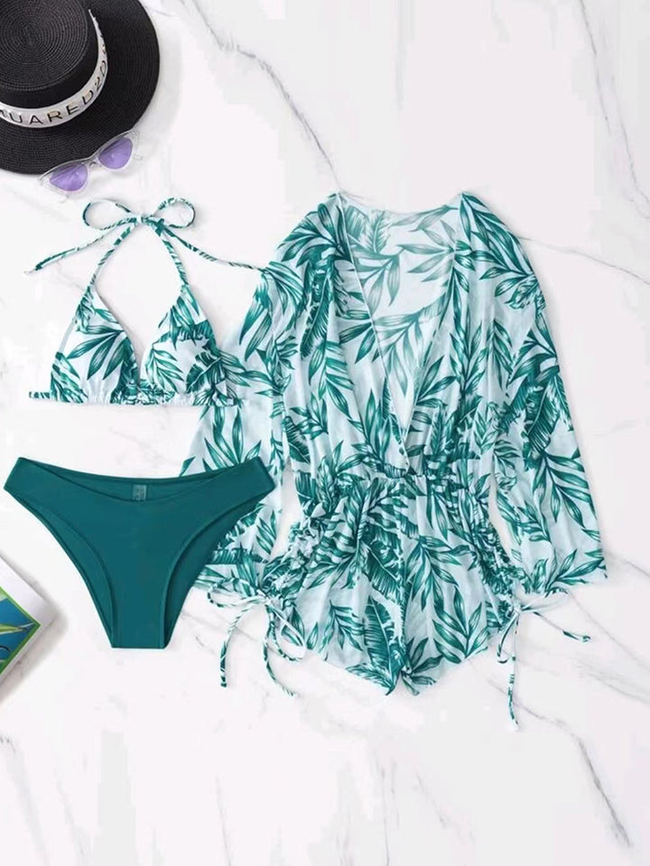 Dame Vendbar Strandmode med floralt Kimono og Bikini Skovae