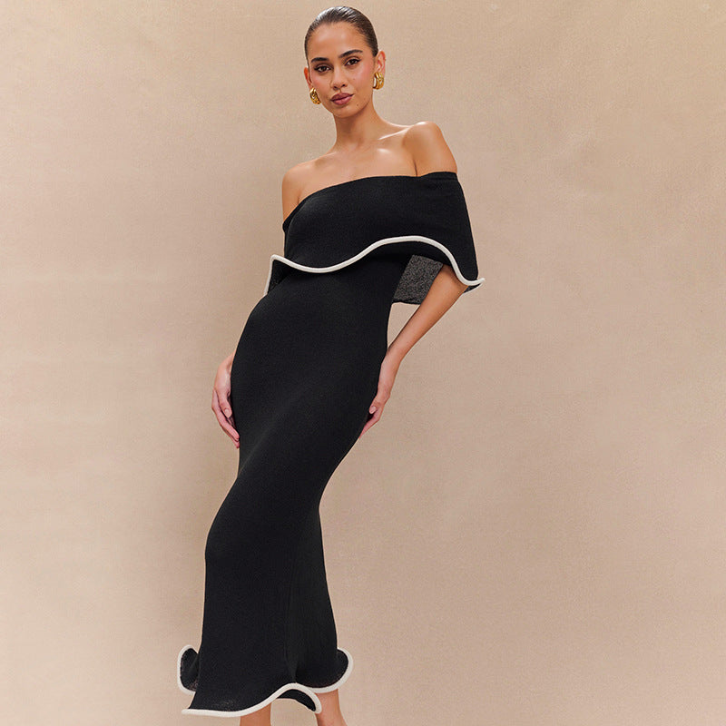 Femme Off-Shoulder Rüschentaschen Maxi Kjole Stilla