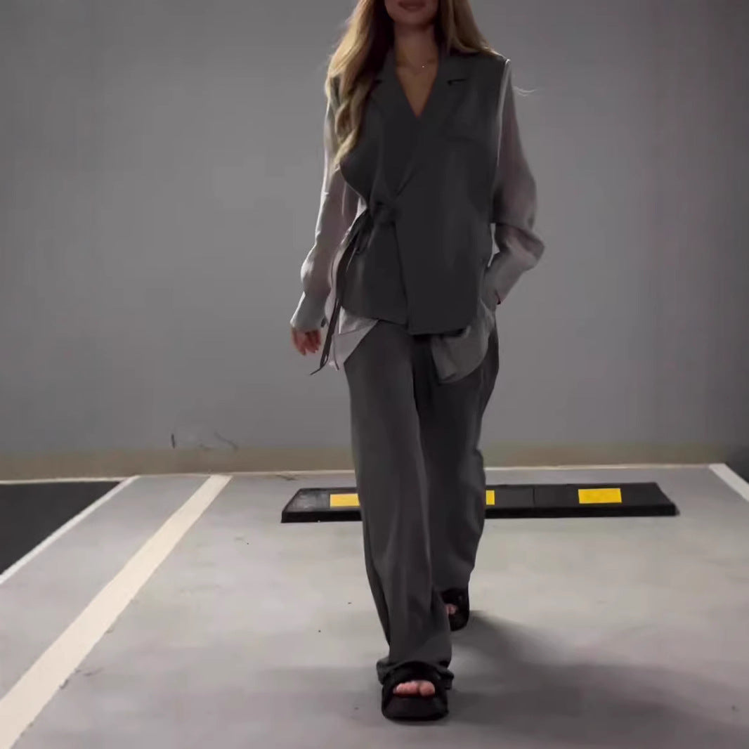 Damer elegant omslagsjakke ensemble med fashionable snit og praktiske lommer Stilla
