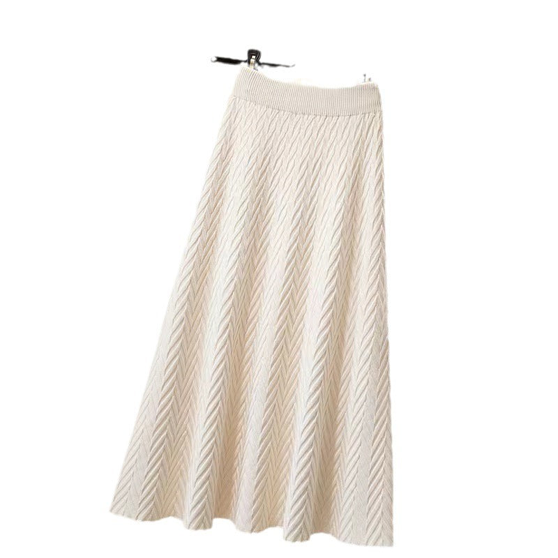 Kvinders elegante midi-nederdel med tekstureret chevronmønster Stilla