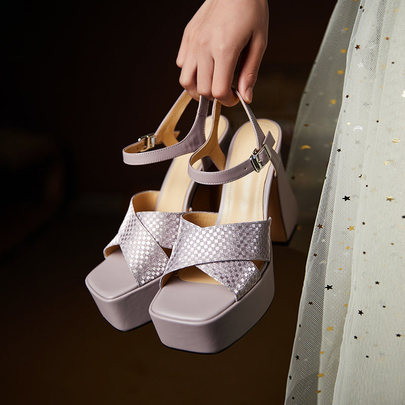 Femme Strappy Chunky Hæle Sandaler med Åben Tå Stilla