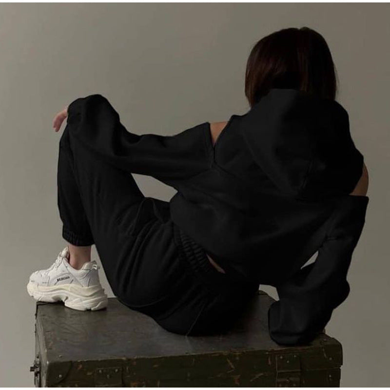 Damer Stilfuld Hoodie Top med Åbne Skuldre og Løs Pasform Stilla