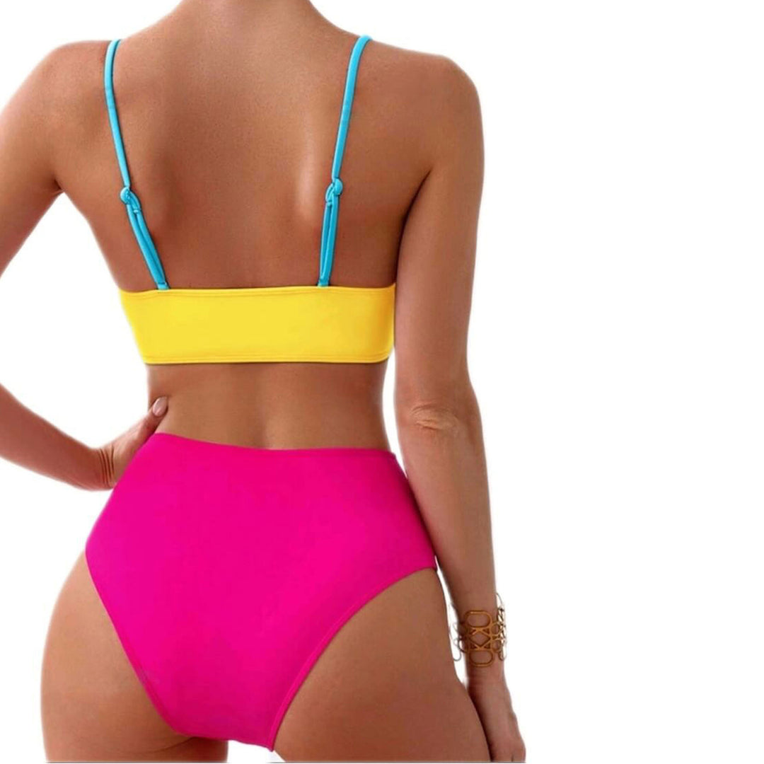 Damer Farverig mønstret Bikini med krydset design og høj talje Stilla