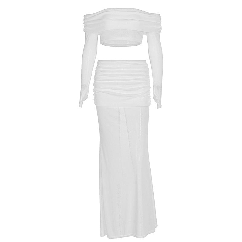 Dame Off-Shoulder Maxi-Kjole med ruched top og elegant skørt Skovae