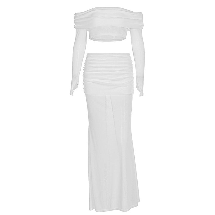 Dame Off-Shoulder Maxi-Kjole med ruched top og elegant skørt Skovae
