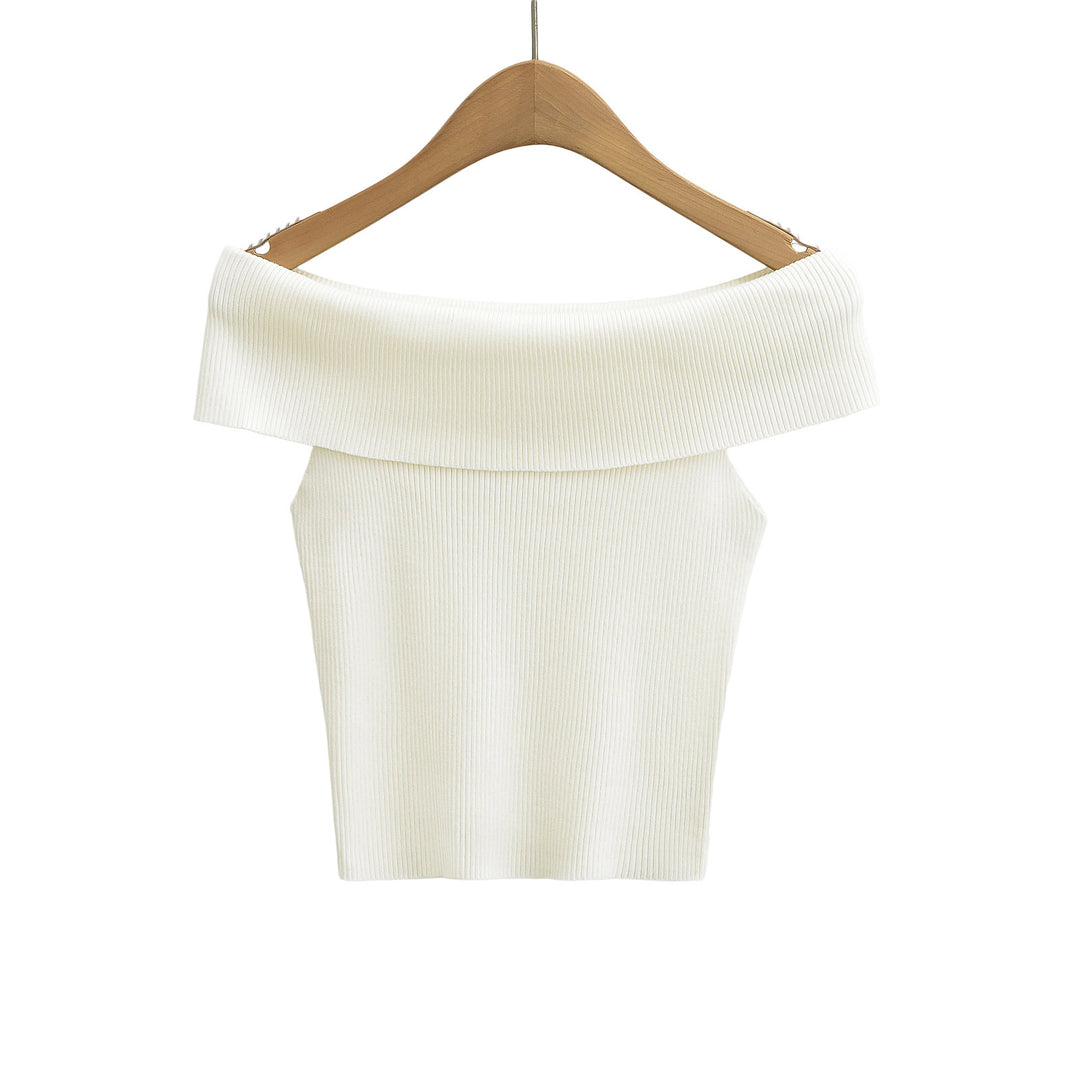 Dame Off-Shoulder Top med bred krave og struktureret ribdesign Stilla