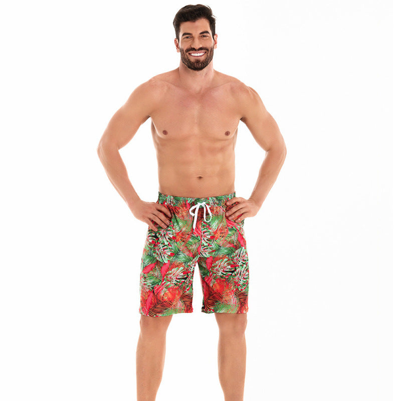 Herren badeshorts med tropisk mønster og justerbar snordræk Skovae