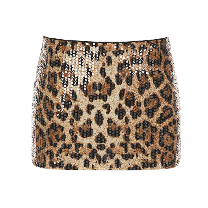 Dameglitrende mini skirt i leopardmønster Skovae