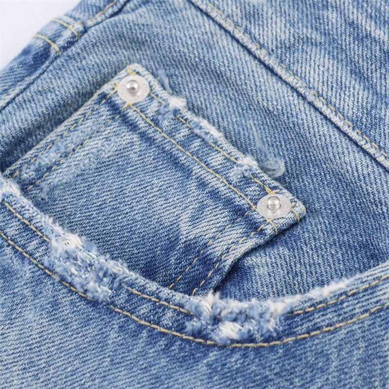 Dame flared jeans i brugt look med frynser og destroyed-detaljer Skovae