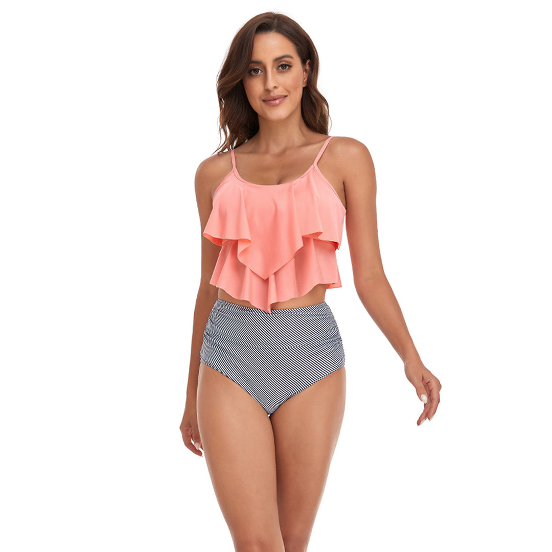 Dame Tankini med voluminøst ruffles top og højtaljede shorts Stilla