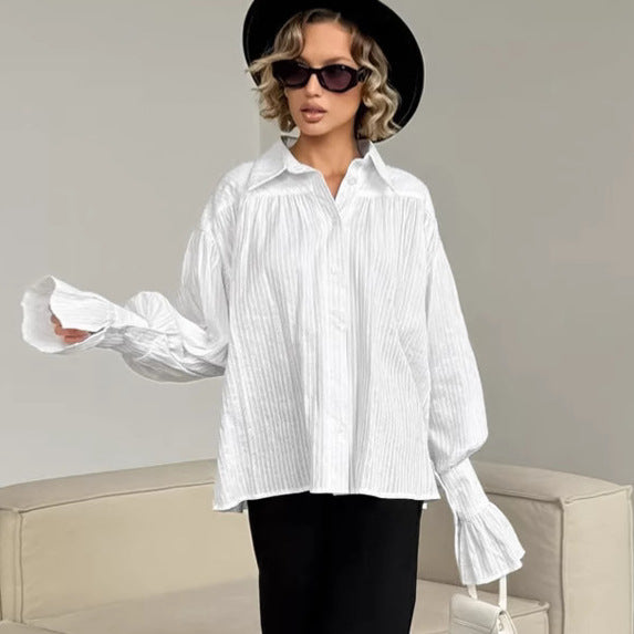 Dame Oversized Bluse med voluminøse ærmer og struktureret design Stilla
