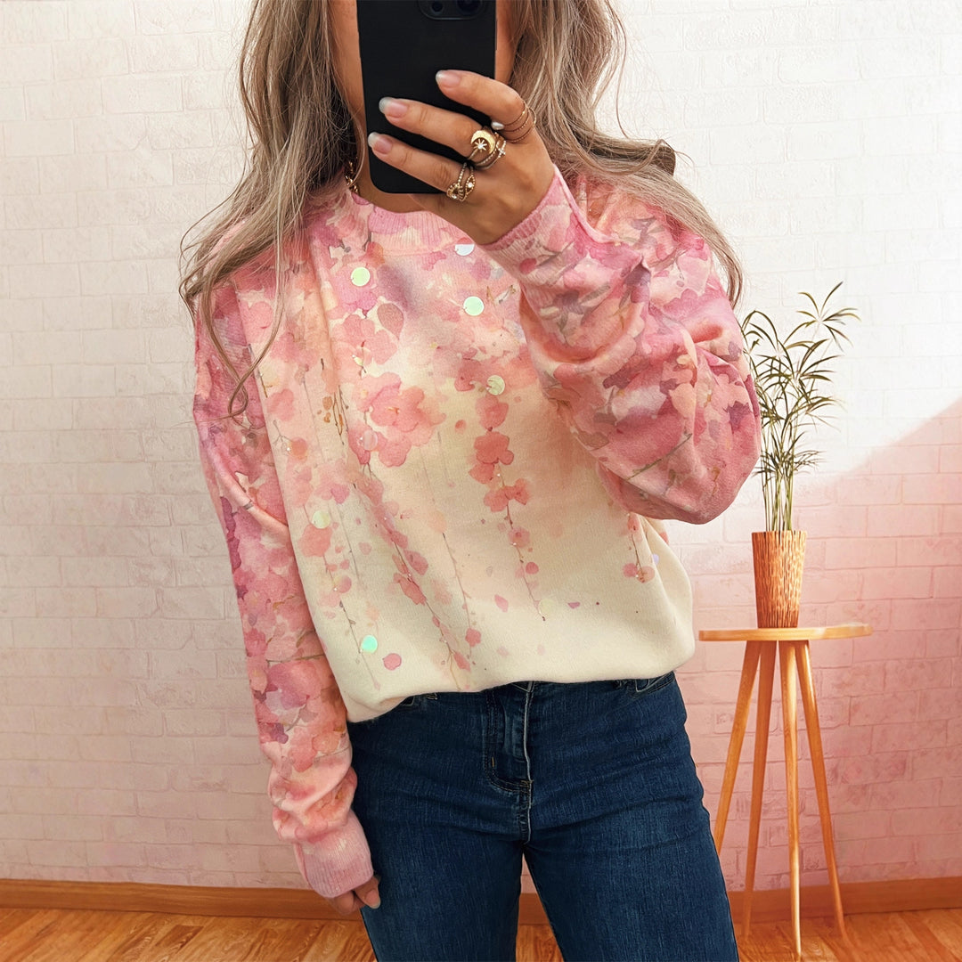 Kvinders hyggelige oversized sweater med blomstret appliké design Stilla