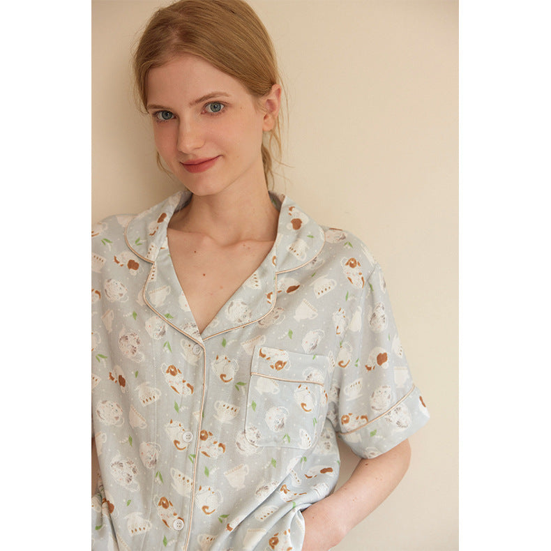 Dame Kortærmet Pyjamasæt med kreativt Dyrdesign og blødt Stof Stilla