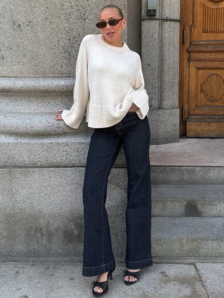 Dame afslappet strikpullover med elegant kant Stilla