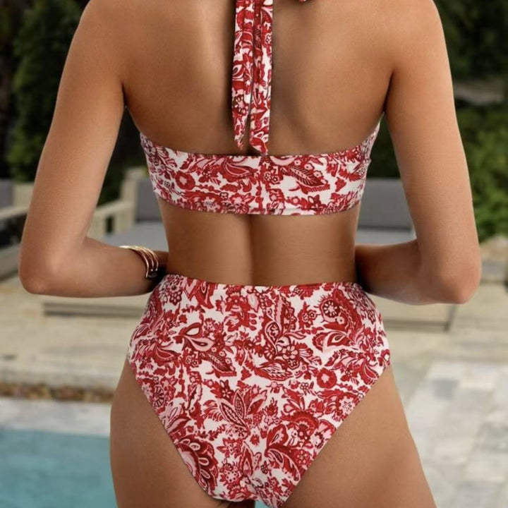 Dame Bikini-sæt med højtsiddende bukser og elegant halterneck Skovae