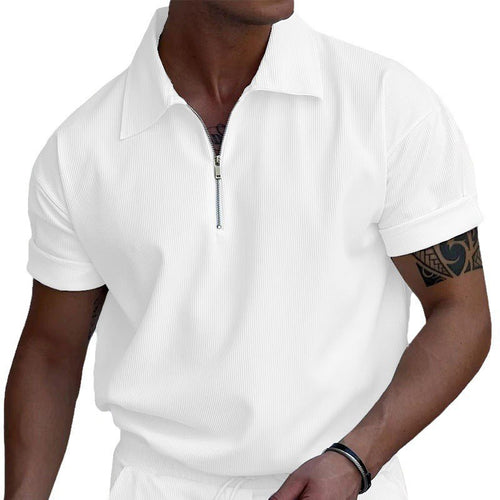 Herrer kortærmet polo-shirt med moderne lynlås og struktureret stof Stilla