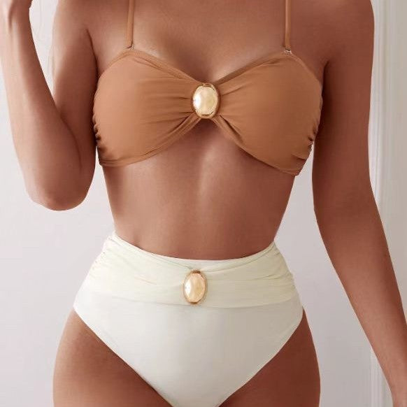 Dame bikini sæt med kvalitets push-up bandeau top og elegant højtskaaret buks Stilla