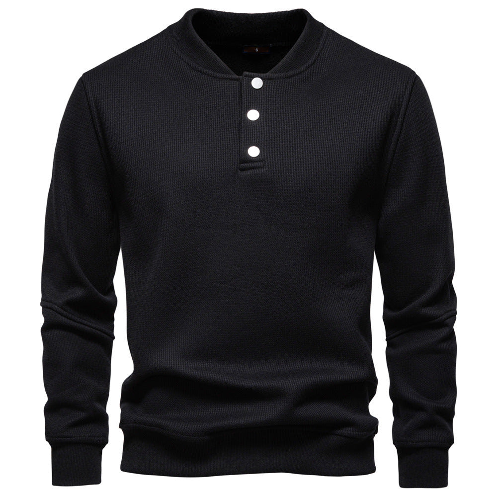 Herrer nan vaffelstruktur-Henley-pullover med kort tryknaplukning og ribkant Skovae