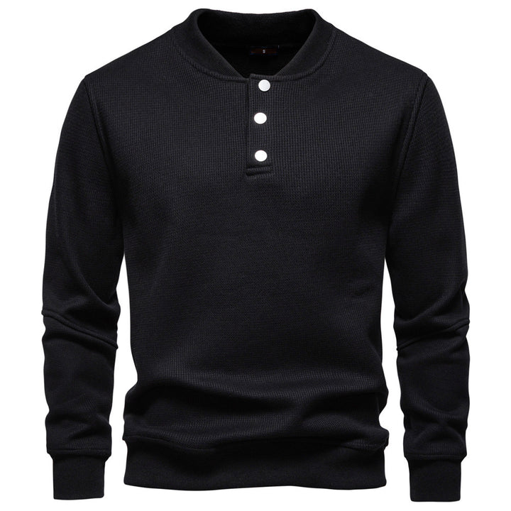 Herrer nan vaffelstruktur-Henley-pullover med kort tryknaplukning og ribkant Skovae