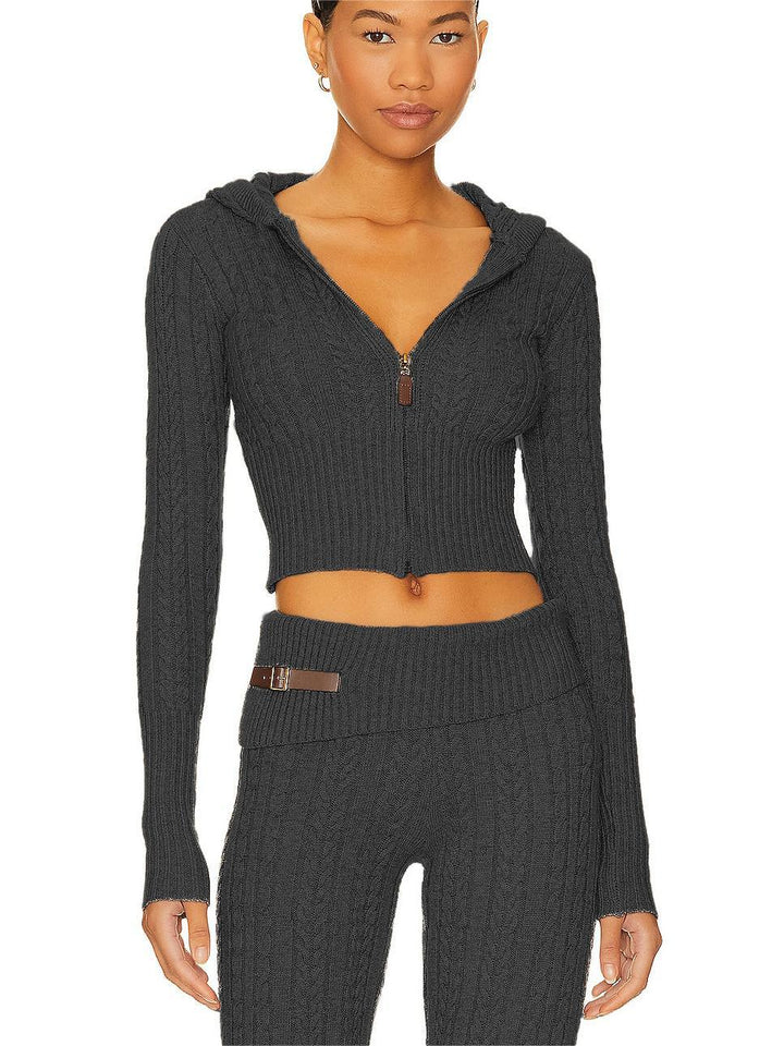 Femme Cozy Cropped Kabelstrik Hoodie Sæt Stilla