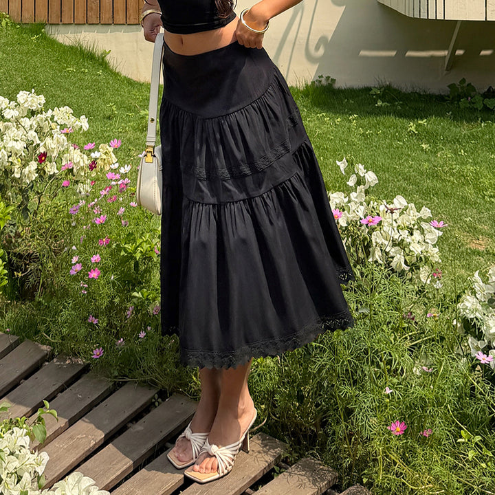 Dame elegant lagdelt nederdel med spidsdetaljer Skovae