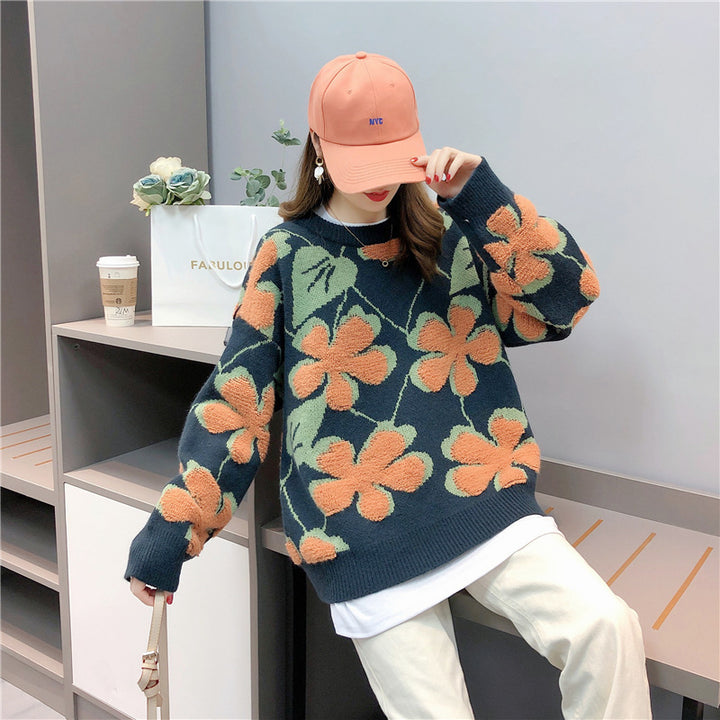 Femme Floral Oversize Strikpullover Stilla