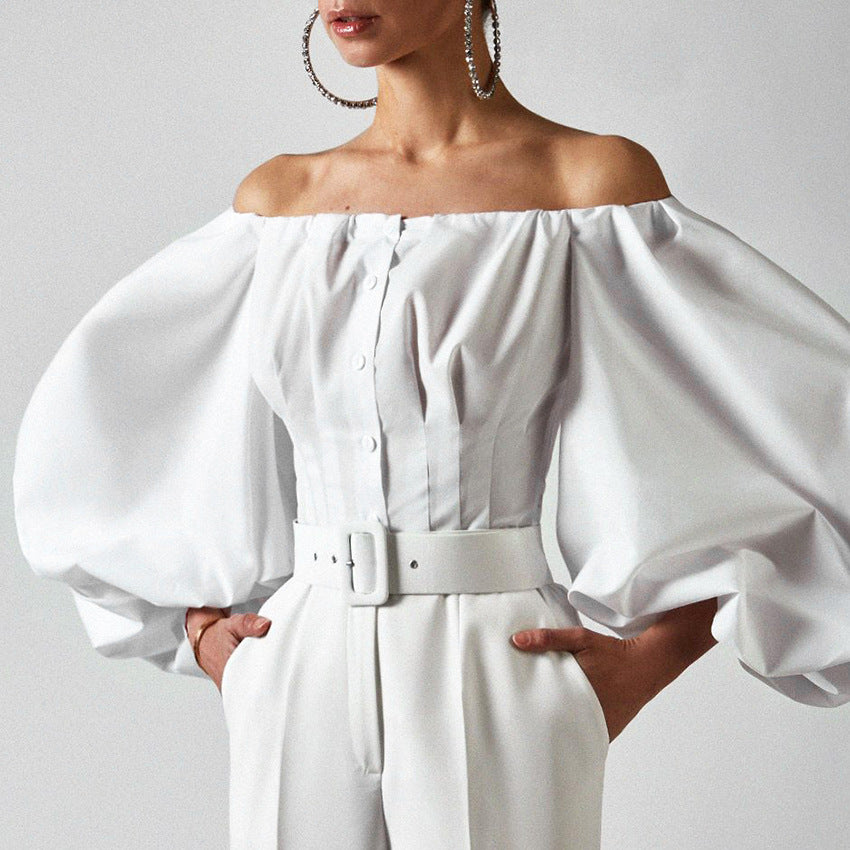 Damebluse med off-shoulder design og voluminøse pufærmer Stilla