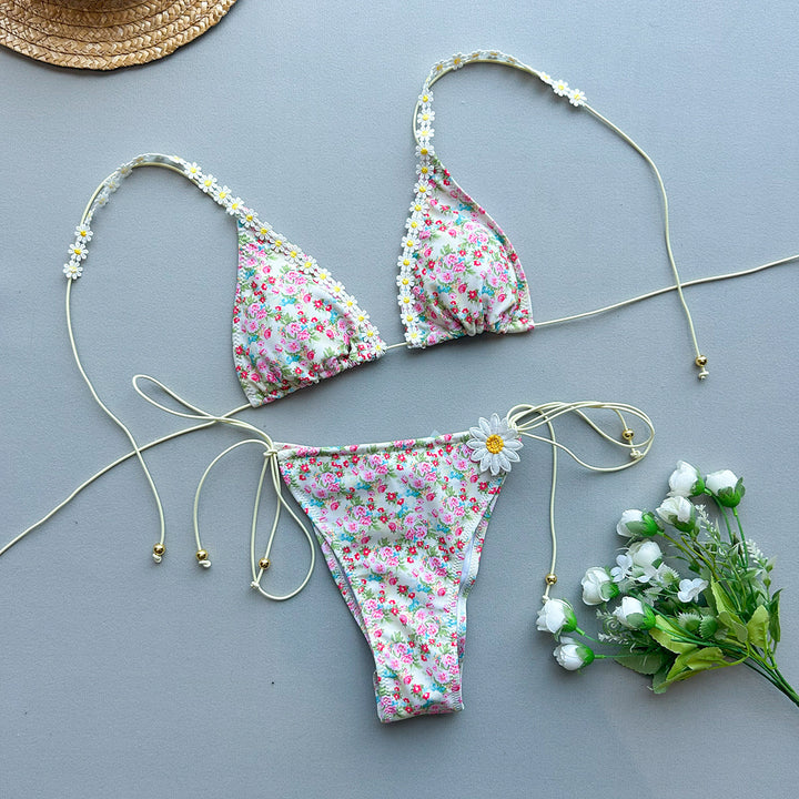 Dame blomsterprint bikini med matchende kaftan Stilla