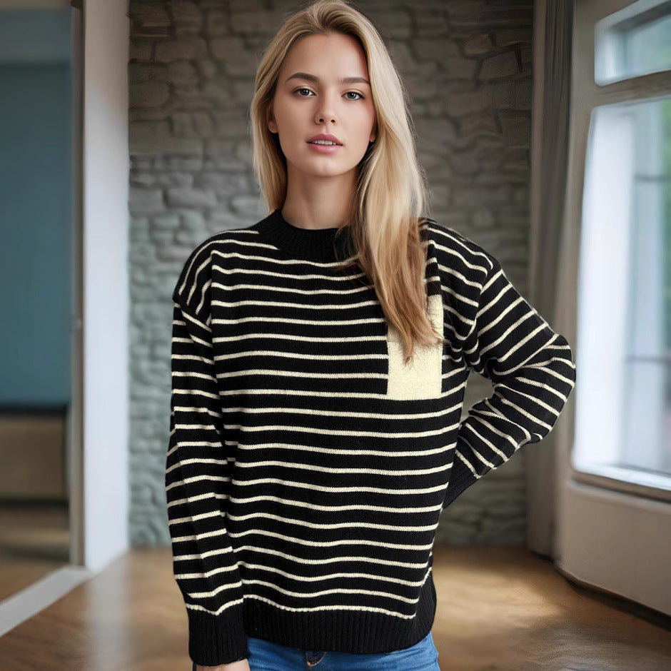 Kvinders stribede sweater med en afslappet pasform og brede ærmer Stilla