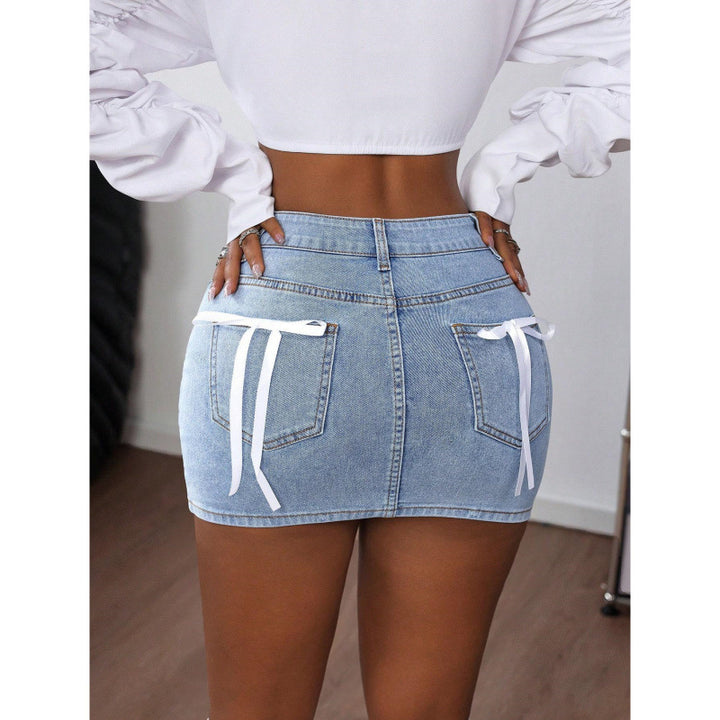 Dame Denim Miniskørt med elegante snøre detaljer Skovae