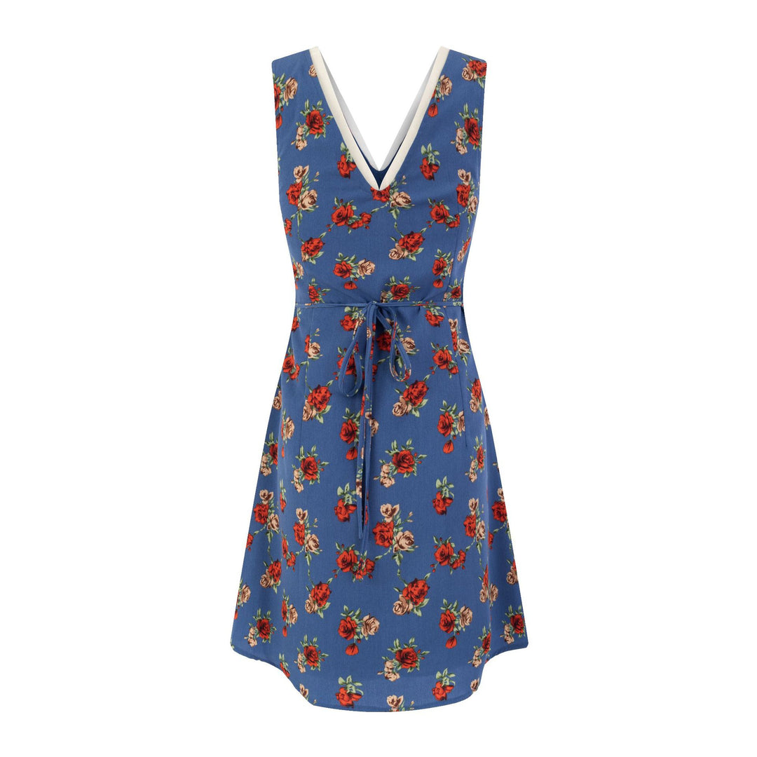 Dame V-hals sommerkjole med blomstret design og flydende snit Stilla