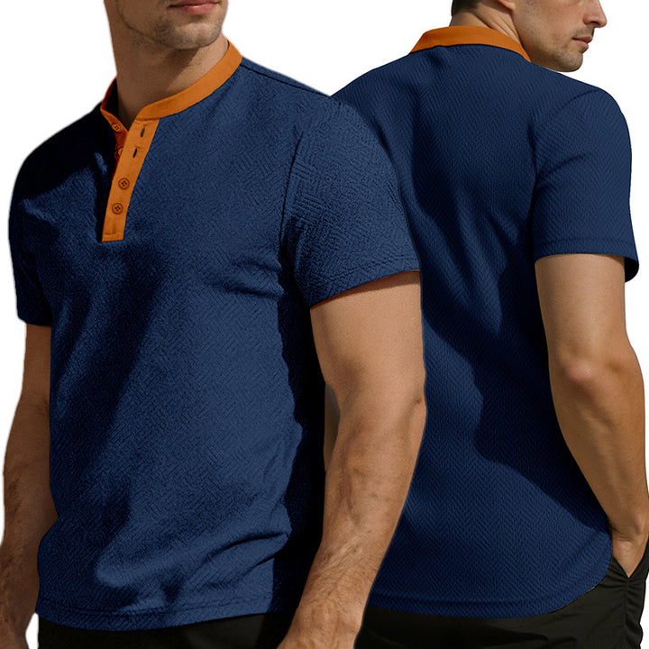 Herrer nan slankt kortærmet Henley polo skjorte med mandarin krave og fin jacquard struktur Skovae