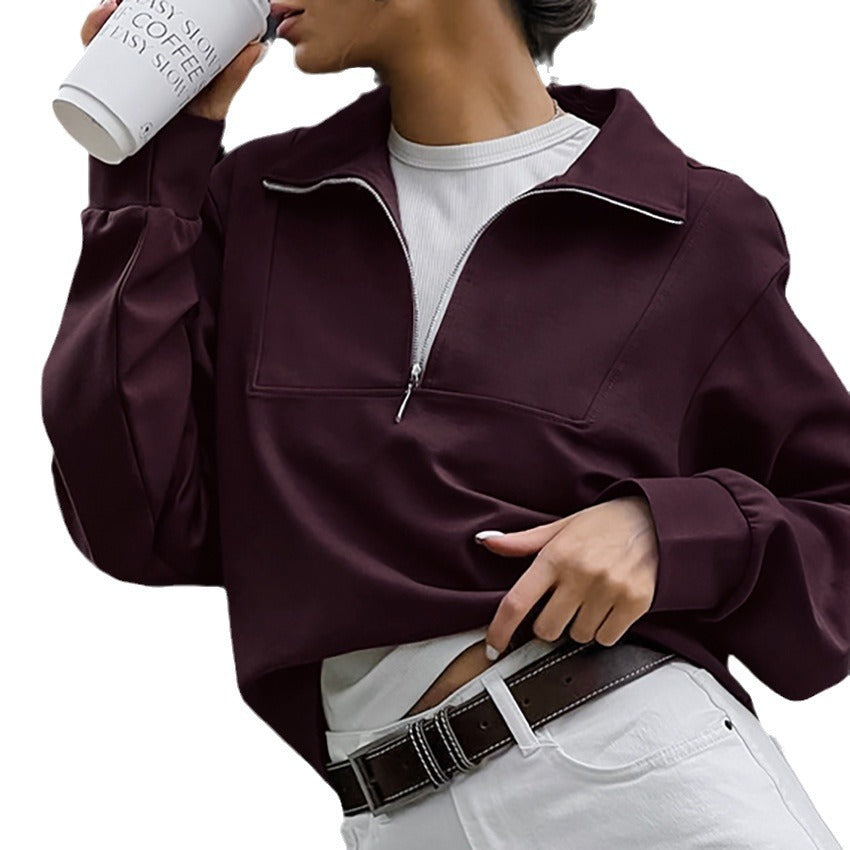 Dame Oversized Sweatshirt med kort lynlås og afslappet pasform Stilla