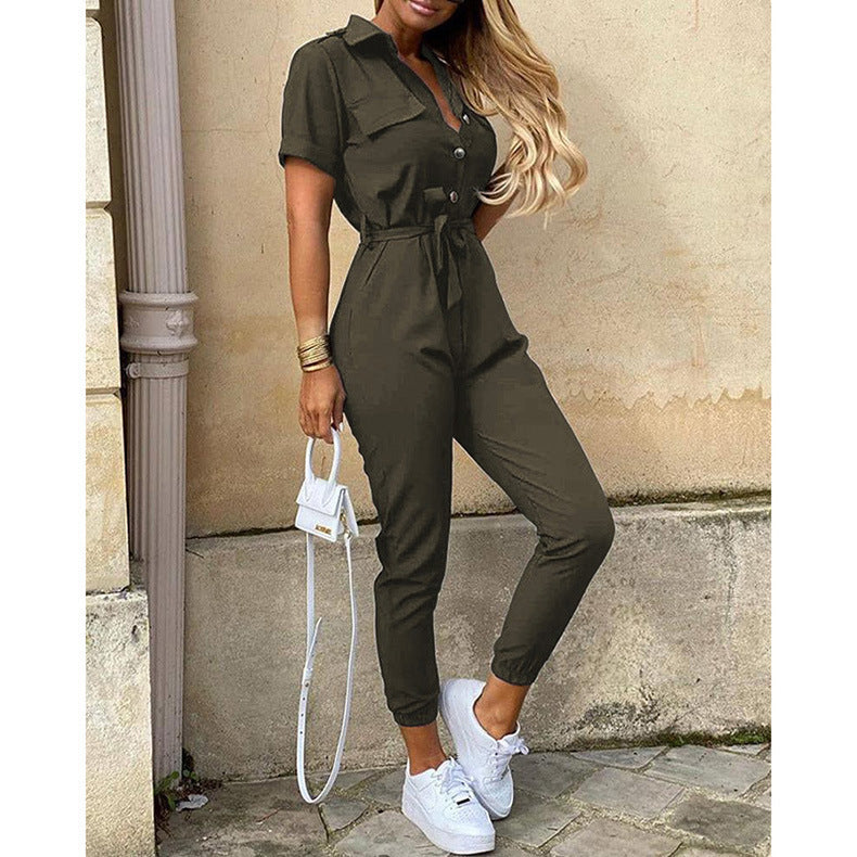 Dame moderigtigt jumpsuit med praktisk knaplukning og elastisk talje Stilla