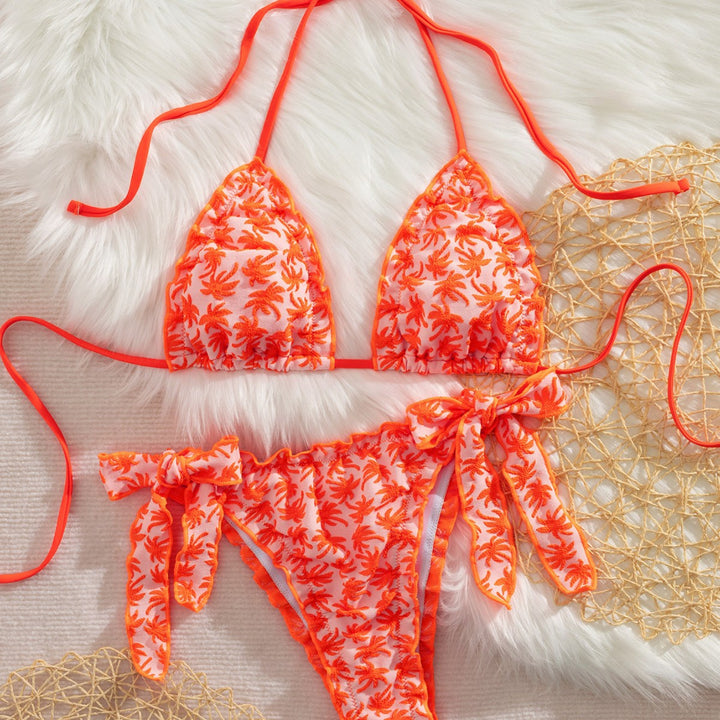 Dame Triangel-Bikini med legende bindebånd og blomsterdesign Skovae