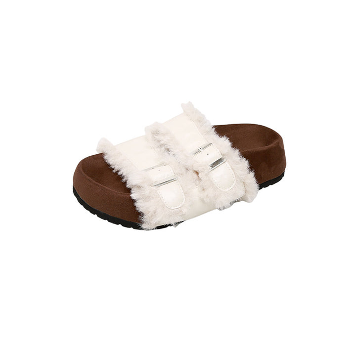 Dame fluffy badesandaler med dobbeltrem og komfortabel sål Stilla